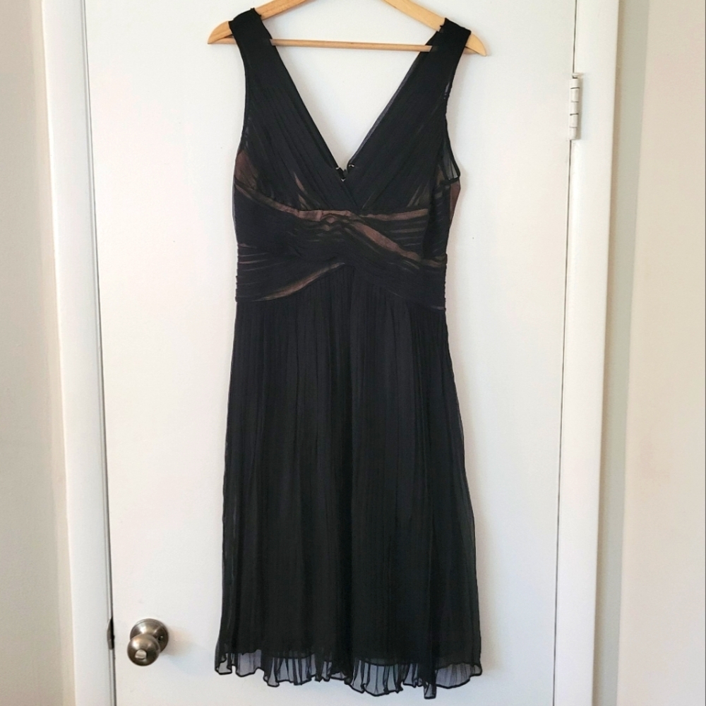BCBG MaxAzria 100% silk black and nude flowy cocktail dress size 10